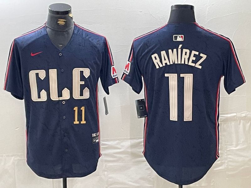 Men Cleveland Indians #11 Ramirez Blue City Edition Nike 2024 MLB Jersey style 4